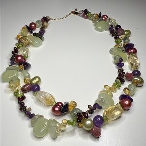Ultimate fruit salad fairy core boho goddess Gemstone Necklace garnet peridot ++